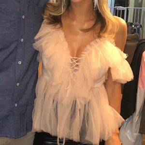 Blush mesh peblem top